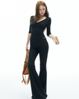 IAMXIAA V-Neck T-Shirt & Flared Pants Set