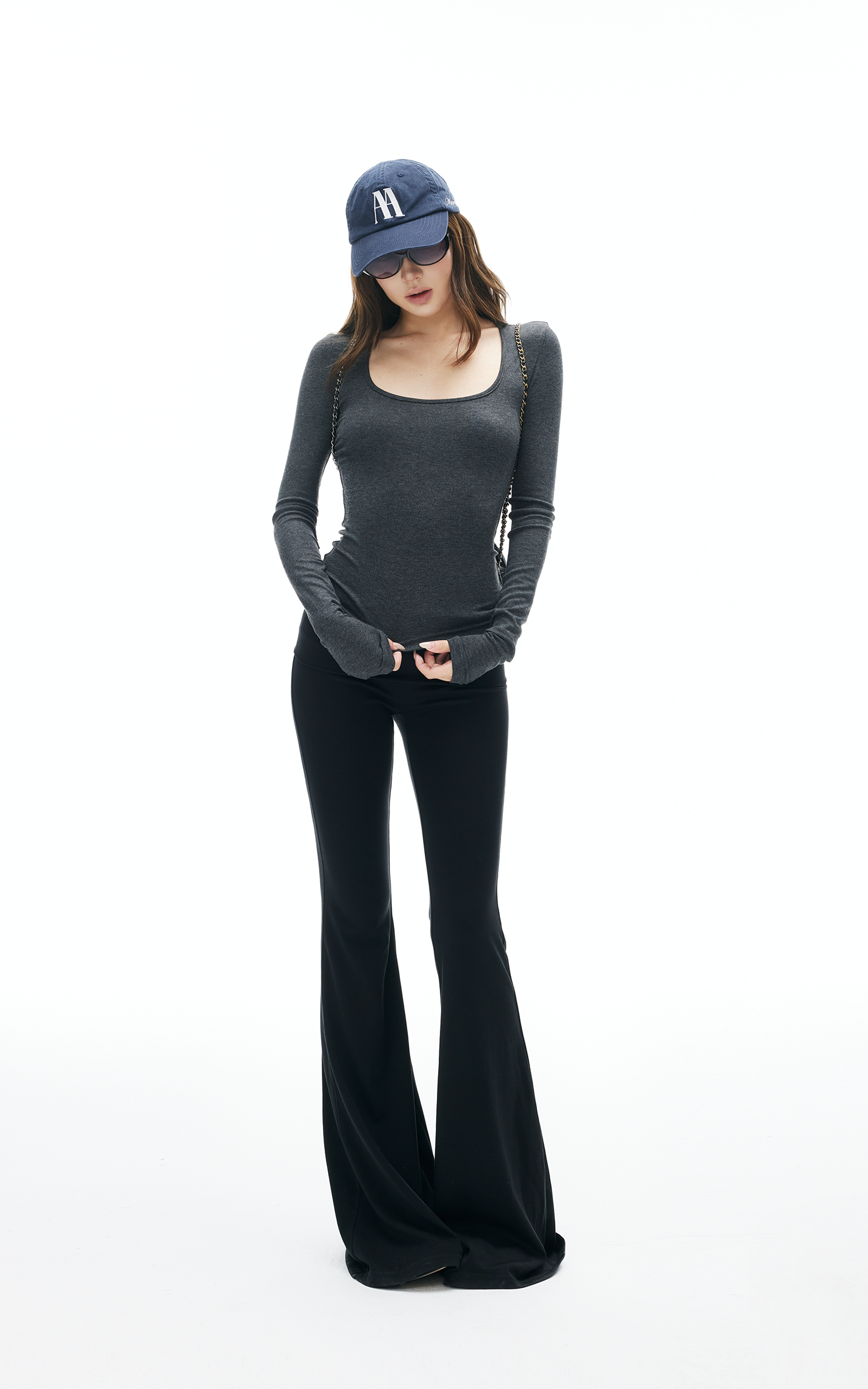 IAMXIAA Knit Long Sleeve Top with Square Neckline