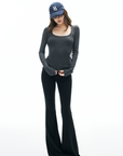 IAMXIAA Knit Long Sleeve Top with Square Neckline