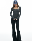IAMXIAA Knit Long Sleeve Top with Square Neckline