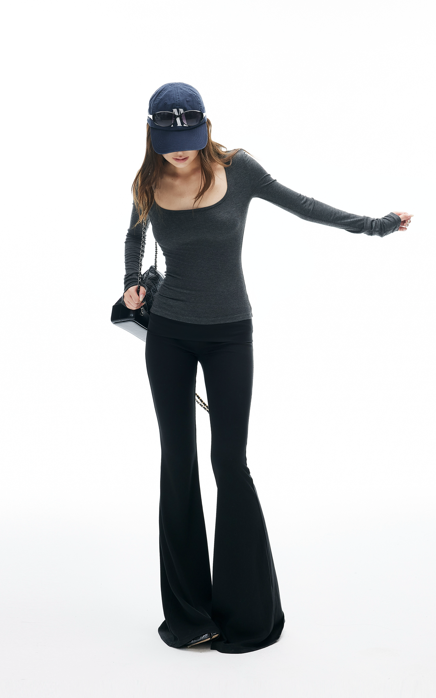 IAMXIAA Knit Long Sleeve Top with Square Neckline