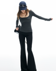IAMXIAA Knit Long Sleeve Top with Square Neckline