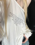 Rase le sol Semi-Sheer Long Sleeve Tee with Quote Print + Minimal Triangle Bra Set