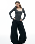 IAMXIAA Knit Long Sleeve Top with Square Neckline
