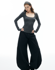 IAMXIAA Wide Balloon Pants with Button Detail High Waist Streetwear Style