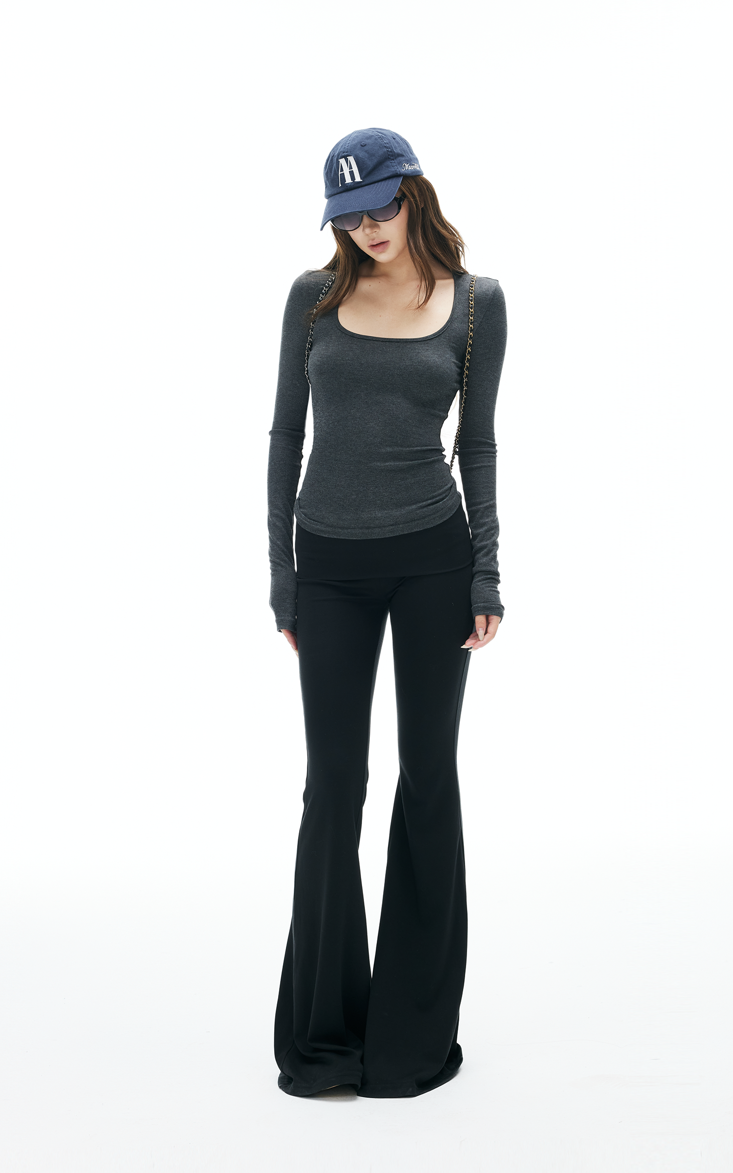IAMXIAA Knit Long Sleeve Top with Square Neckline