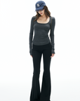 IAMXIAA Knit Long Sleeve Top with Square Neckline