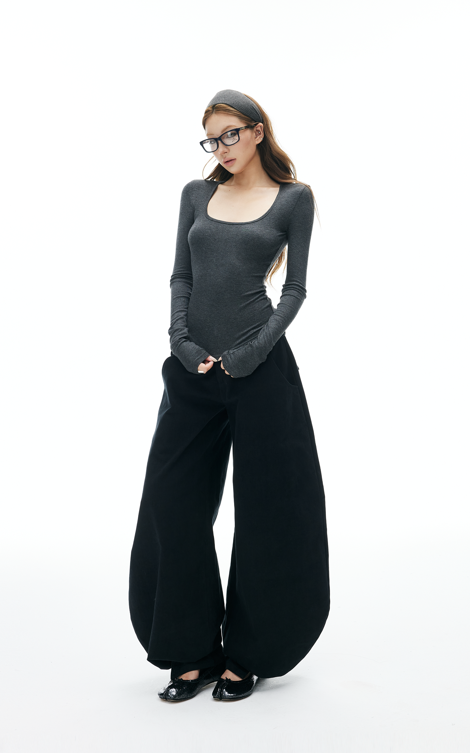 IAMXIAA Knit Long Sleeve Top with Square Neckline