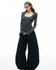 IAMXIAA Knit Long Sleeve Top with Square Neckline