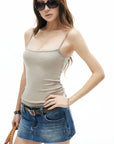 IAMXIAA Ribbed Knit Spaghetti Strap Tank Top