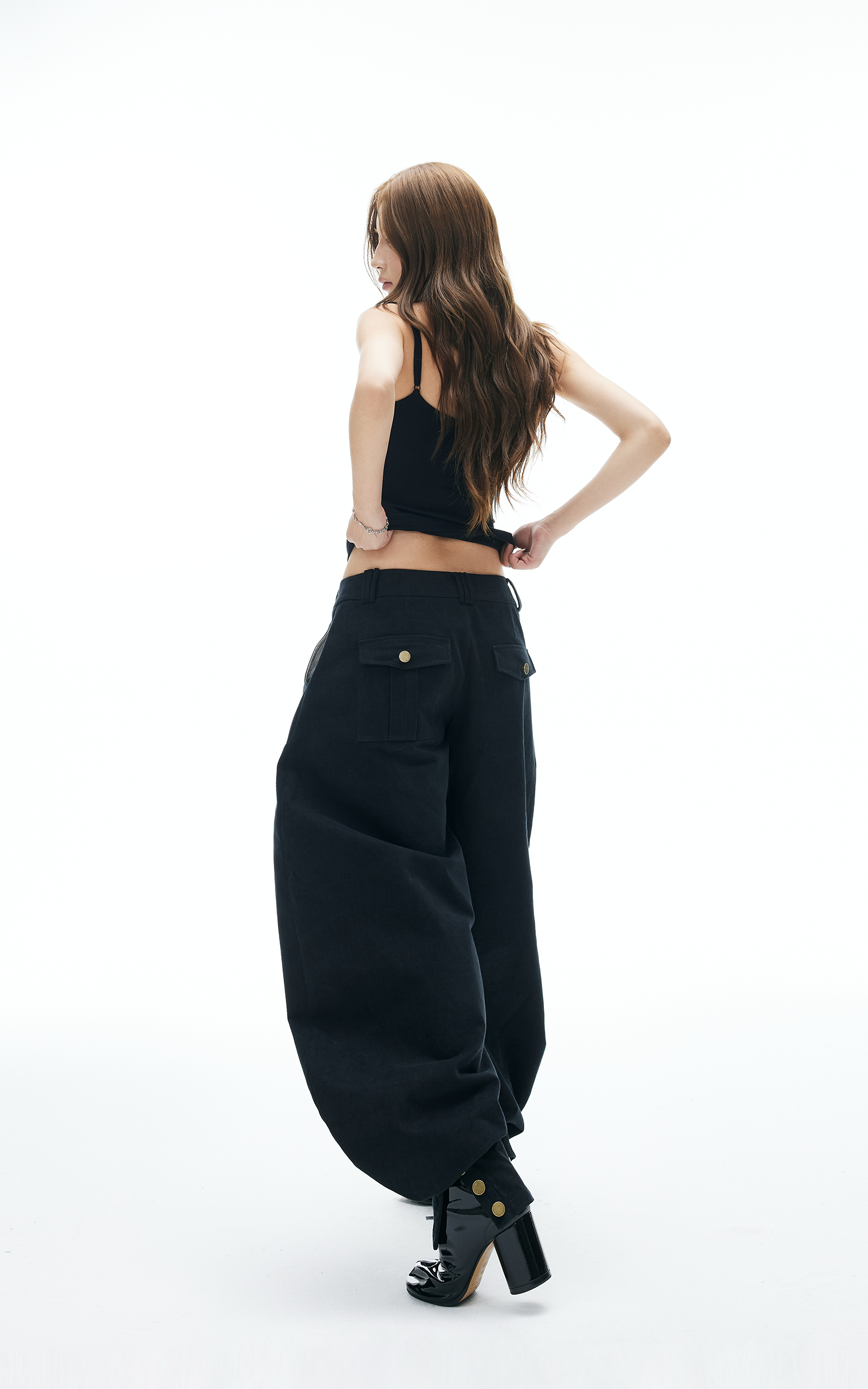 IAMXIAA Wide Balloon Pants with Button Detail High Waist Streetwear Style
