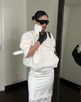 ROVENTE Cropped Double-Breasted Trench Jacket with Structured Lapels and Buckled Cuffs