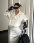 ROVENTE Cropped Double-Breasted Trench Jacket with Structured Lapels and Buckled Cuffs