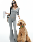 IAMXIAA V-Neck T-Shirt & Flared Pants Set