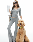 IAMXIAA V-Neck T-Shirt & Flared Pants Set