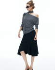 IAMXIAA Striped One Shoulder T-Shirt with Scarf Detail