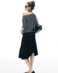 IAMXIAA Striped One Shoulder T-Shirt with Scarf Detail