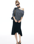 IAMXIAA Striped One Shoulder T-Shirt with Scarf Detail