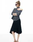 IAMXIAA Striped One Shoulder T-Shirt with Scarf Detail
