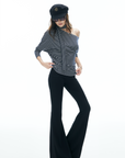 IAMXIAA Striped One Shoulder T-Shirt with Scarf Detail