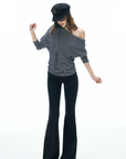 IAMXIAA Striped One Shoulder T-Shirt with Scarf Detail