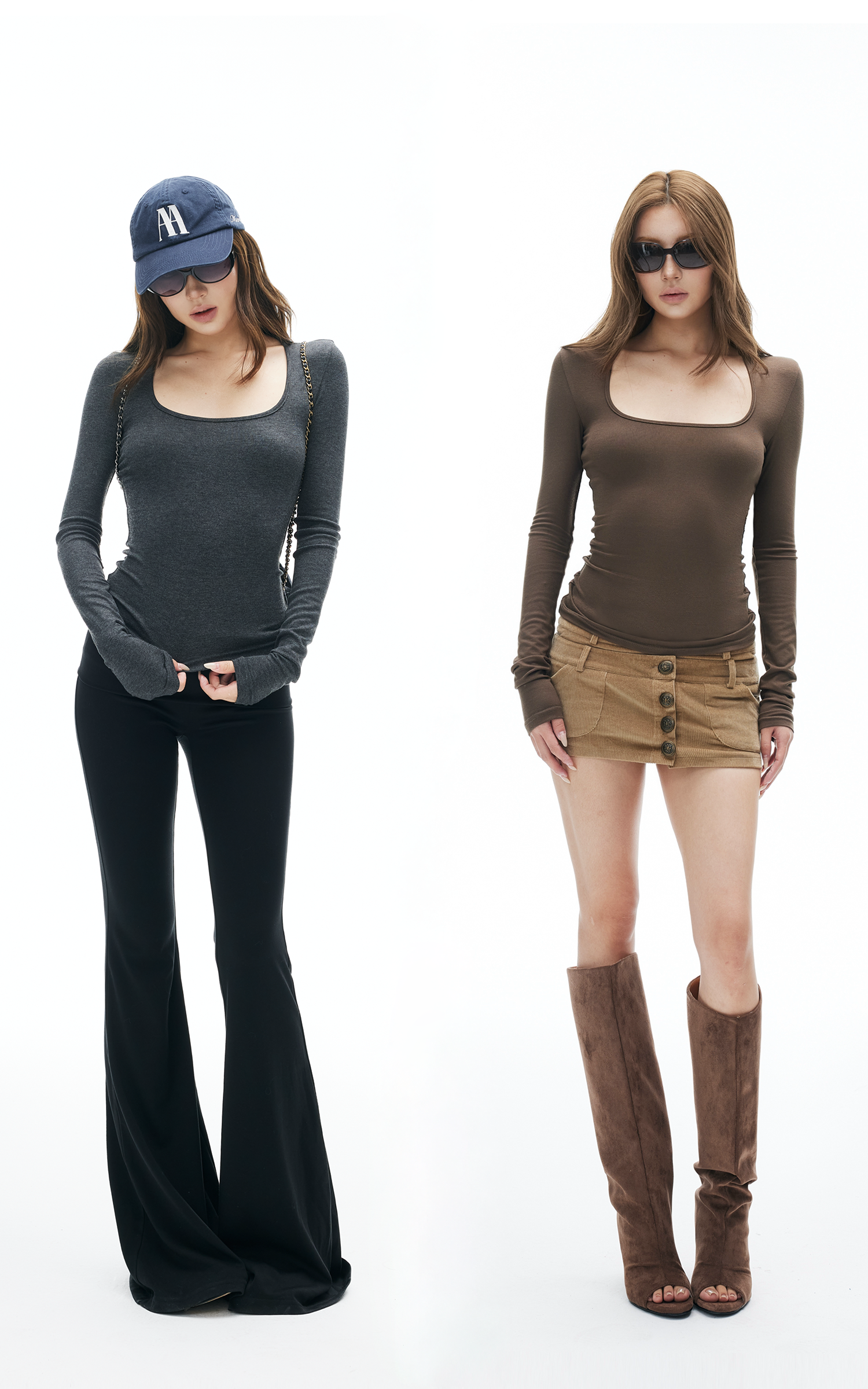 IAMXIAA Knit Long Sleeve Top with Square Neckline