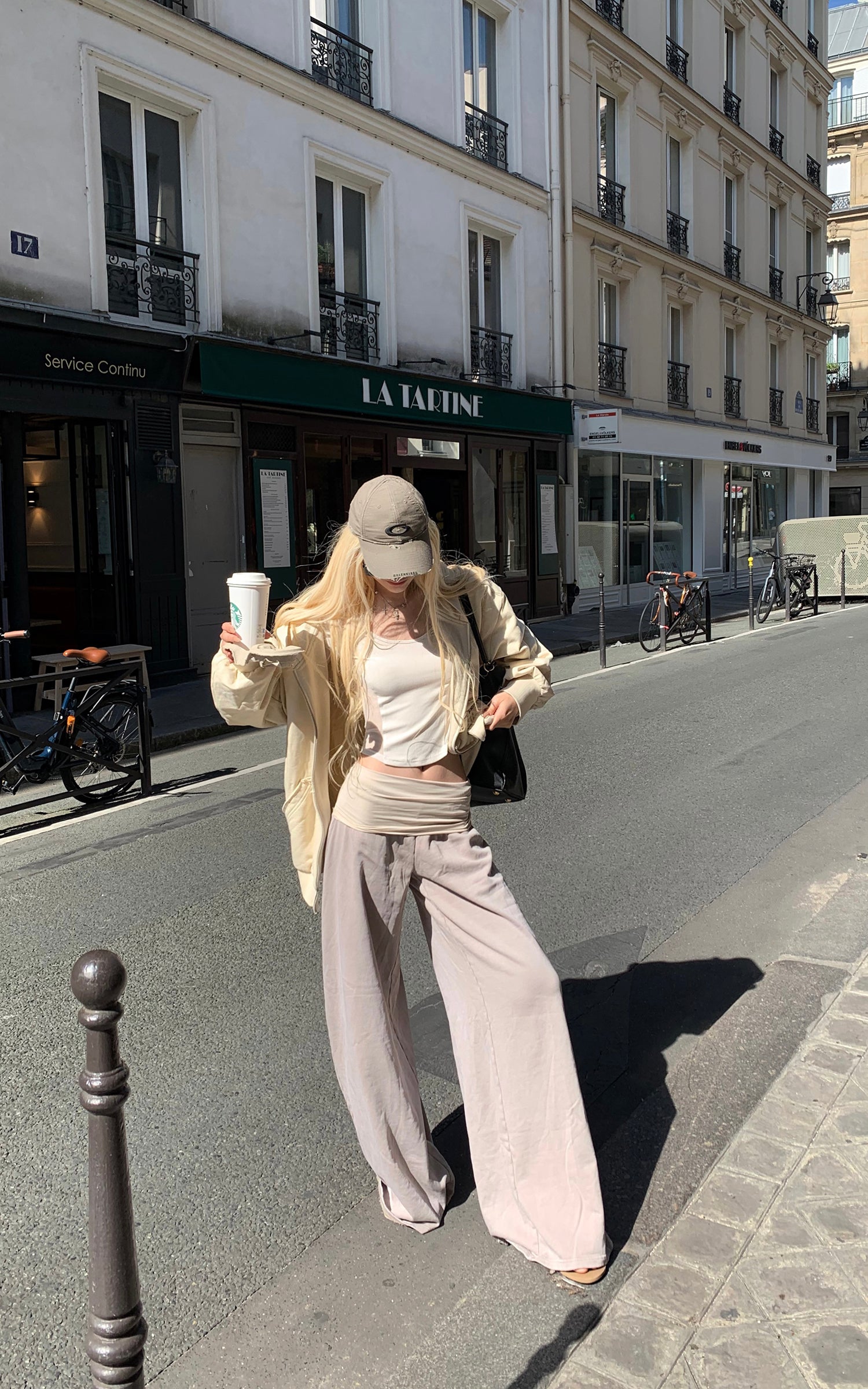 Rase le sol High Waist Contrast Panel Wide Leg Pants