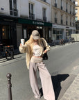 Rase le sol High Waist Contrast Panel Wide Leg Pants