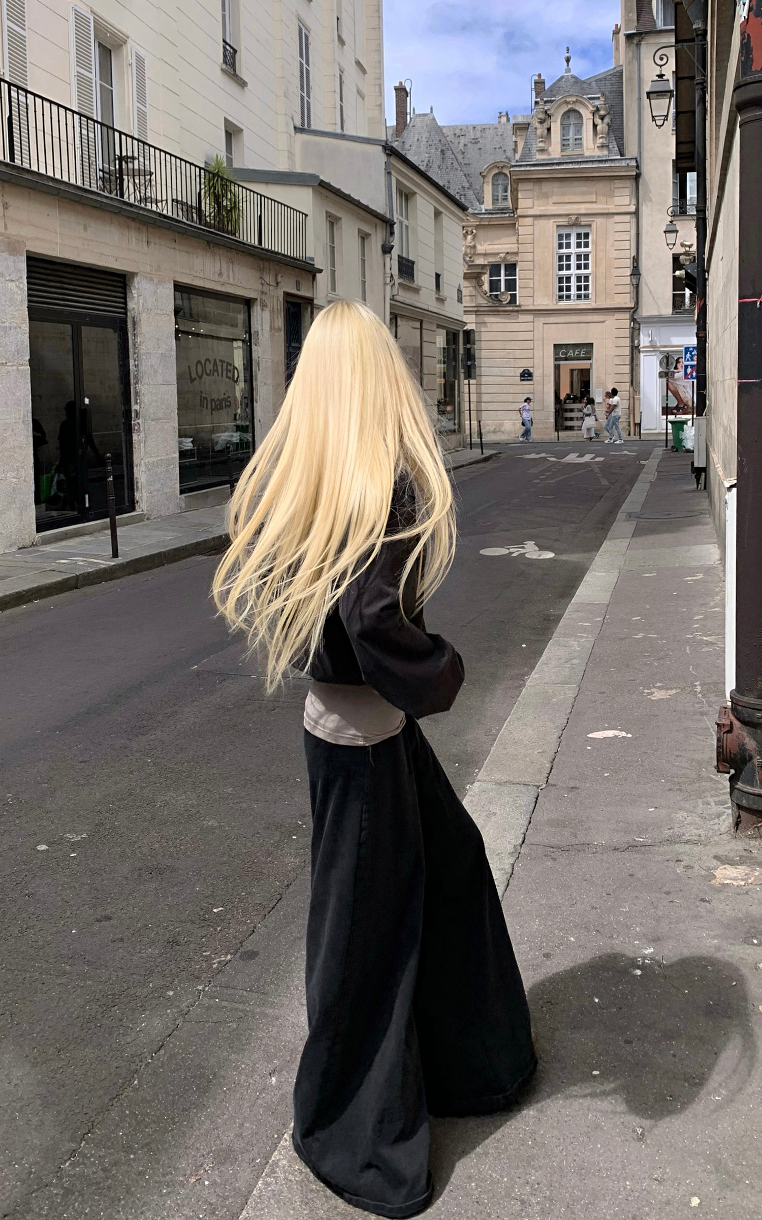 Rase le sol High Waist Contrast Panel Wide Leg Pants