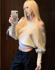 Rase le sol Off-Shoulder Knit Cropped Sweater
