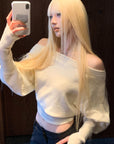 Rase le sol Off-Shoulder Knit Cropped Sweater