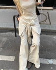Rase le sol Knotted Detail Flared Casual Pants