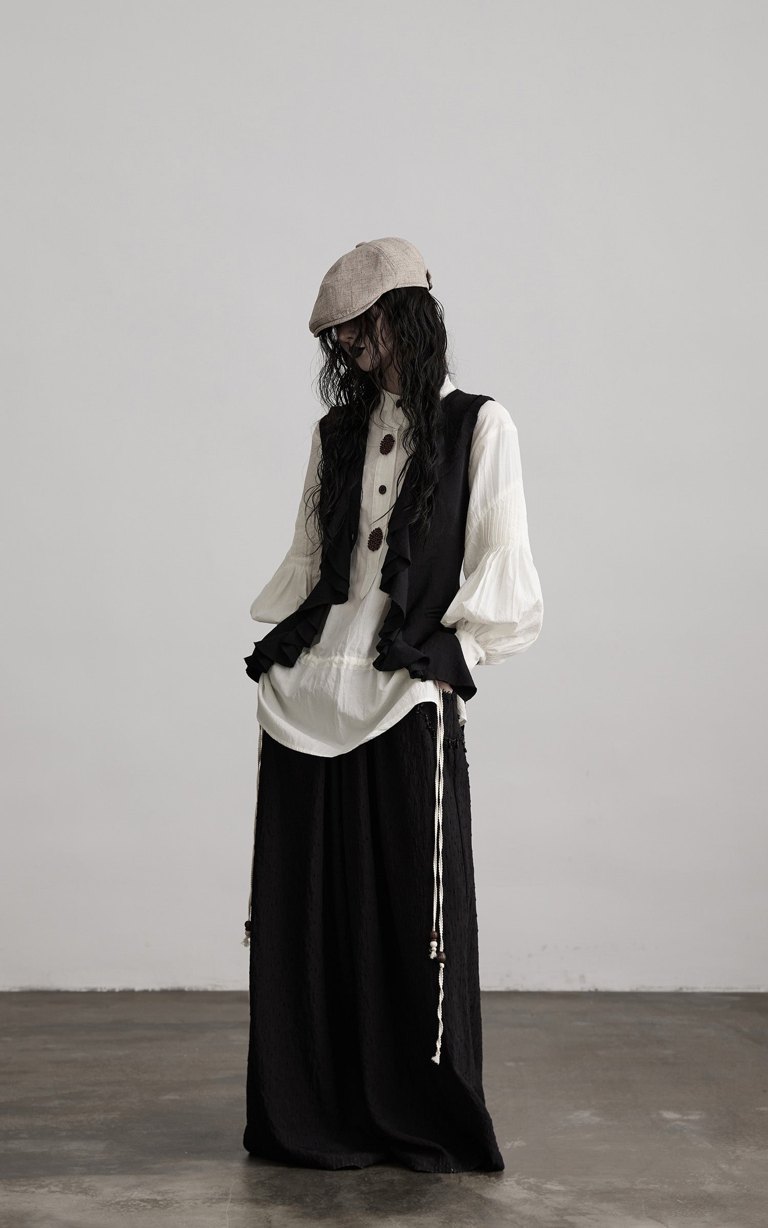 DOINDULGE Ruffled Tie Deconstructed Vest