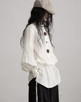 DOINDULGE Red Button Accent Drawstring Hem Top