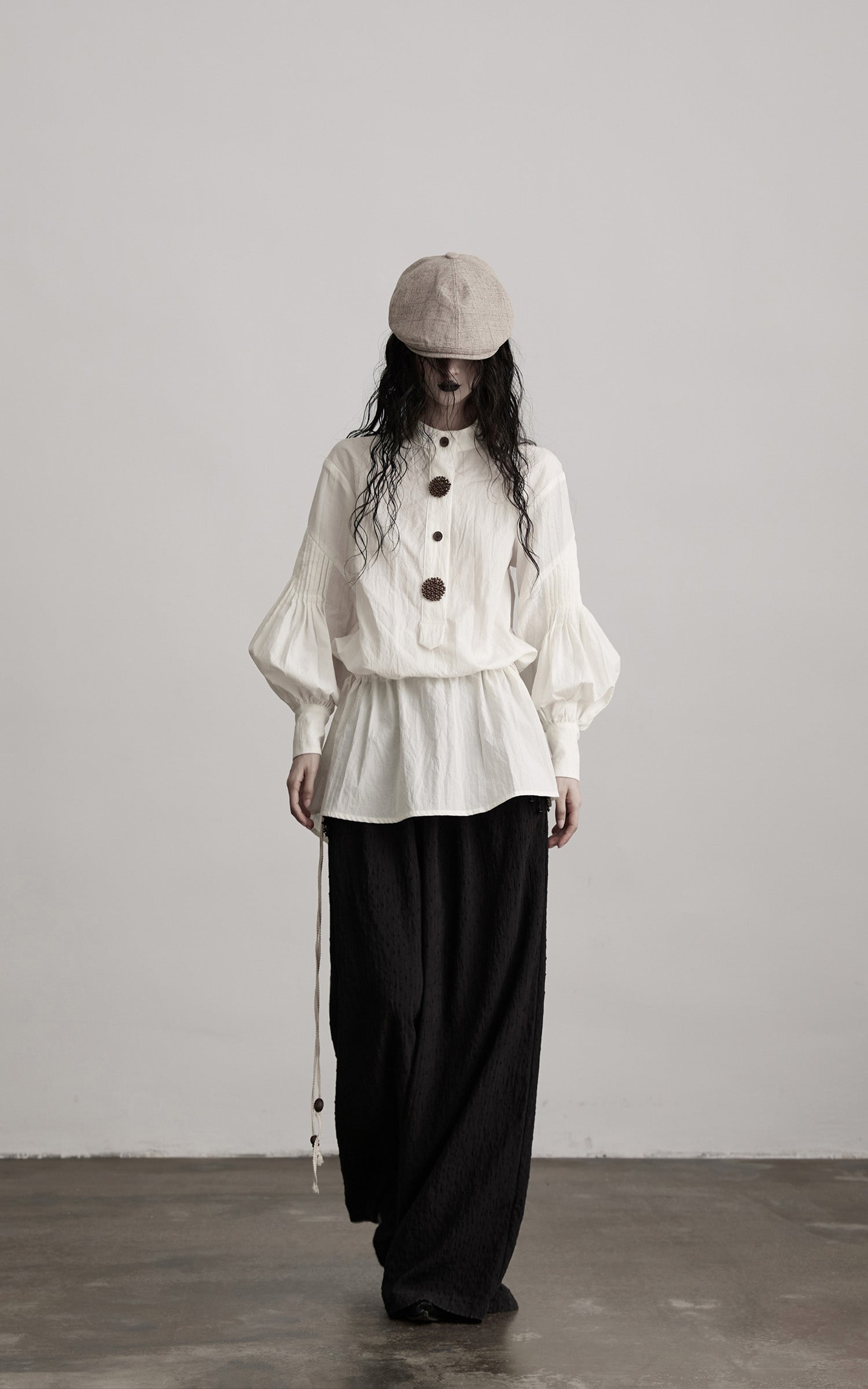 DOINDULGE Red Button Accent Drawstring Hem Top