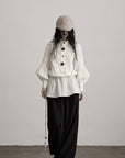 DOINDULGE Red Button Accent Drawstring Hem Top