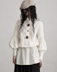 DOINDULGE Red Button Accent Drawstring Hem Top