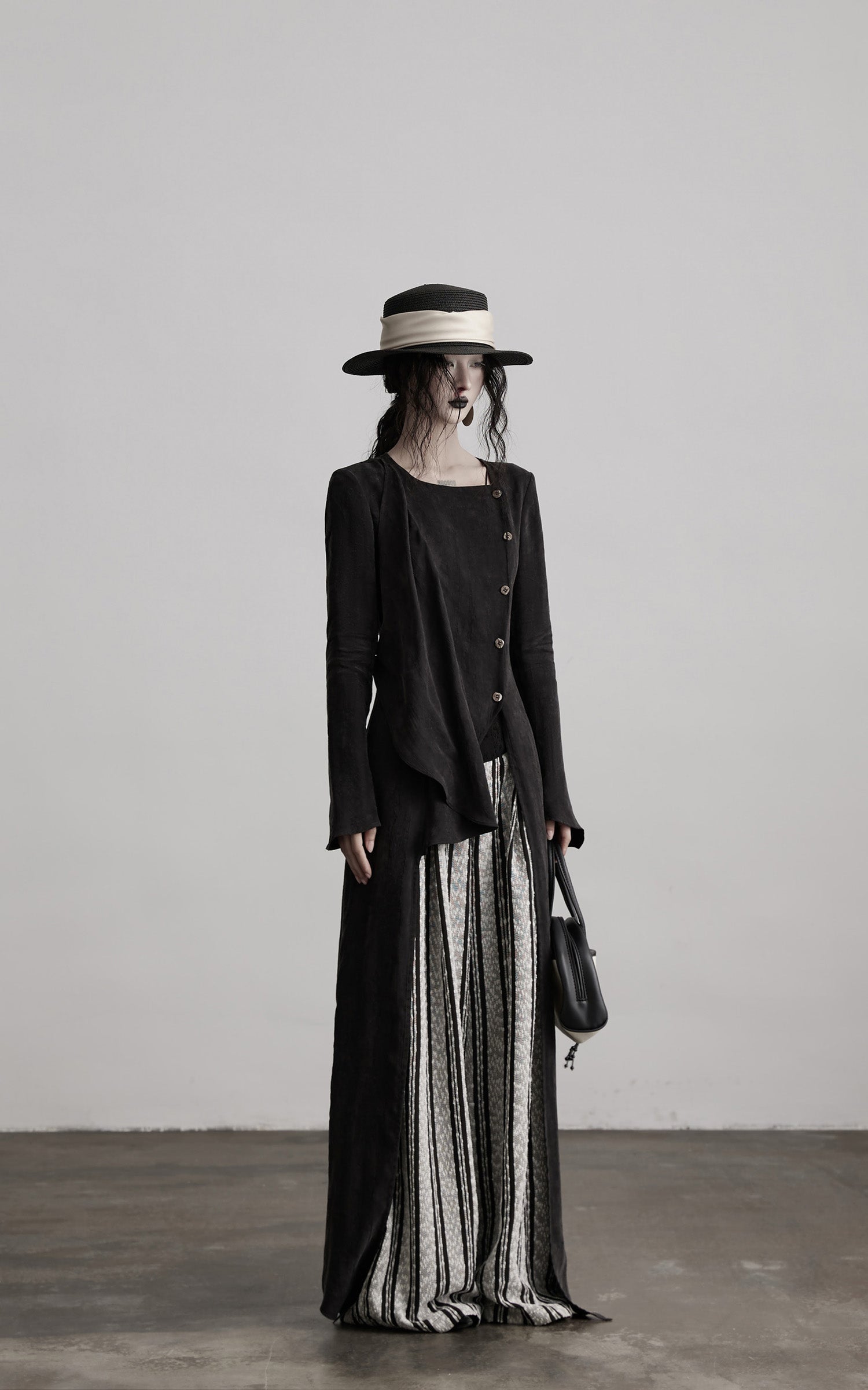 DOINDULGE Asymmetric Long Shirt Draped Textured Layer Deconstructed Minimal Design