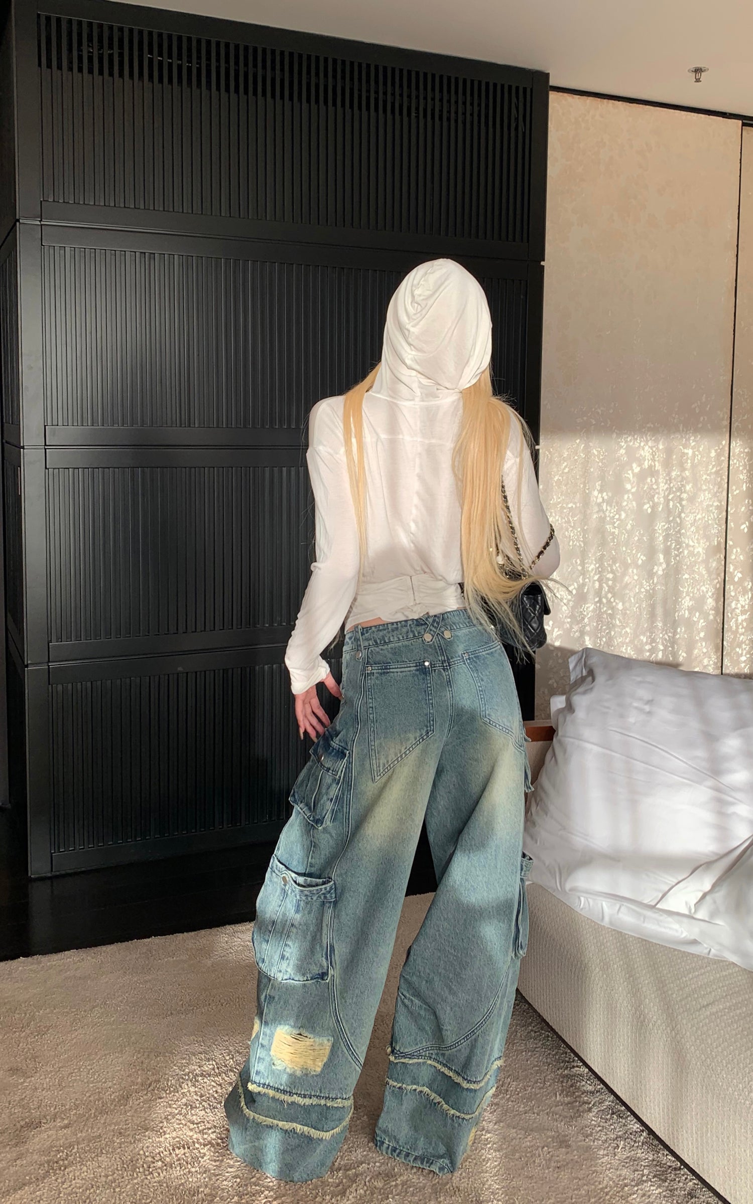 Rase le sol デコンストラクト加工ワイドレッグデニムパンツ