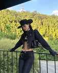 ROVENTE Cropped Denim Jacket with Structured Fit and Contrast Stitching