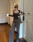 ROVENTE Wide Leg High Waist Pants – Relaxed Silhouette with Double Button Detail