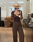 ROVENTE Wide Leg High Waist Pants – Relaxed Silhouette with Double Button Detail
