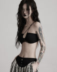 DOINDULGE Lace Strapless Crop Top with Beaded Halter Detail