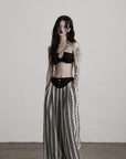 DOINDULGE Lace Strapless Crop Top with Beaded Halter Detail