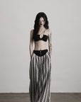 DOINDULGE Lace Strapless Crop Top with Beaded Halter Detail