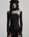 DOINDULGE Contrast Splatter Panel High Neck Long Sleeve T-Shirt