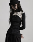 DOINDULGE Contrast Splatter Panel High Neck Long Sleeve T-Shirt
