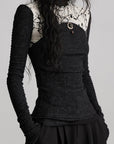 DOINDULGE Contrast Splatter Panel High Neck Long Sleeve T-Shirt