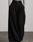 DOINDULGE Wide Leg Pleated Trousers with Structured Waistband