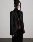 DOINDULGE Textured Asymmetric Blazer with Ruffled Edge and Fitted Silhouette